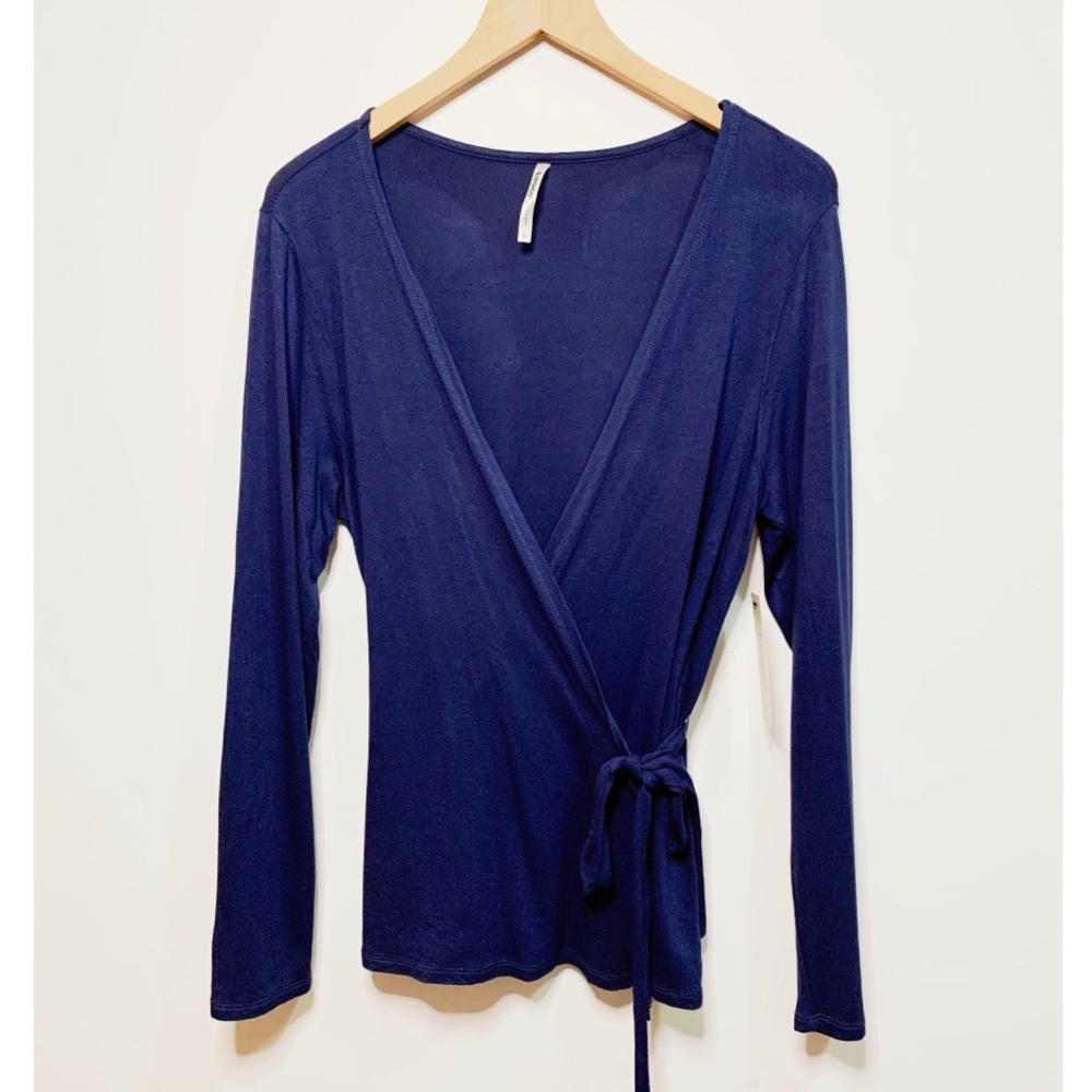 Tresics Wrap Tie Long Sleeve Blouse Blue NWT L